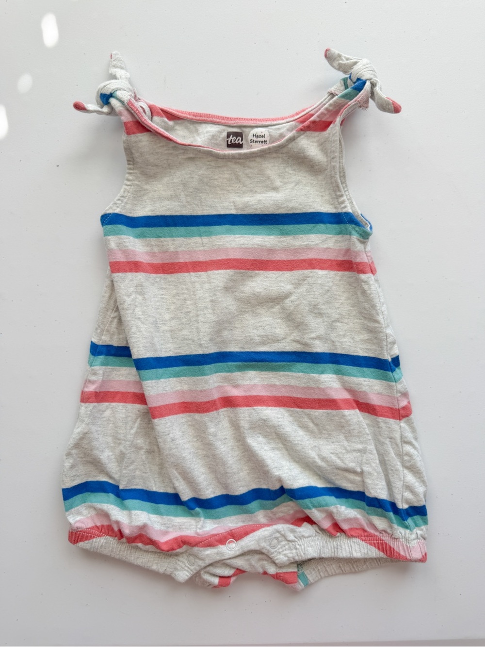 Tea Collection Striped Knotted Shoulder Romper 12-18M